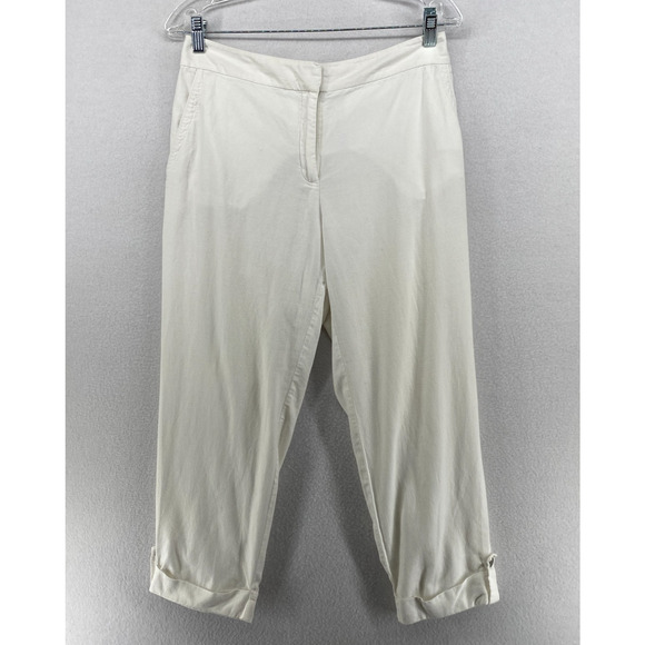 EILEEN FISHER Pants XS Lightweight Organic Cotton Canvas Tapered Cropped White - Picture 1 of 13